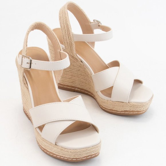 NEW Crisscross Strap Espadrille Natural Straw Jute Platform Wedges Sandals BONE - Picture 2 of 16